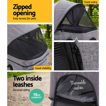 i.Pet Pet Stroller Dog Pram Cat Carrier Travel Large Pushchair Foldable 4 Wheels Grey Pet Care > Cat Supplies > Cat Carriers & Crates Woofy and Whiskers