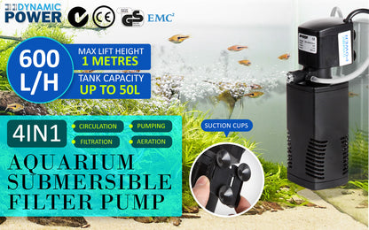 Aquarium Submersible Filter Pond Pump 600L/H 8W 1m Pet Care > Aquarium > Aquarium Filters & Pumps Dynamic Power
