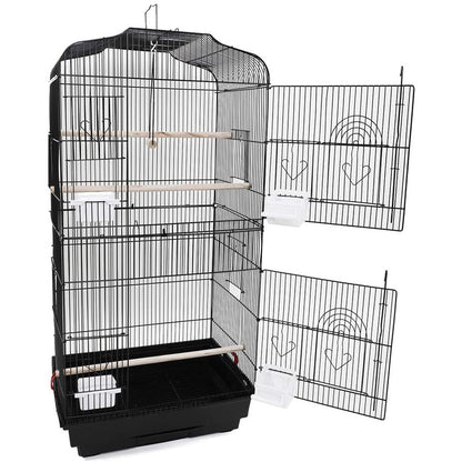 92cm Large Portable Wire Bird Cage Birdcage Parrot Cage Wooden Stand Pole Feeding Cup Black Pet Care > Bird > Bird Cages & Stands Woofy and Whiskers