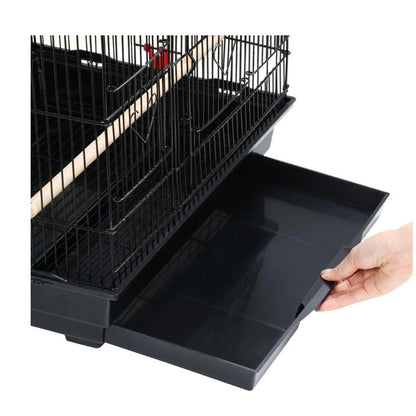 92cm Large Portable Wire Bird Cage Birdcage Parrot Cage Wooden Stand Pole Feeding Cup Black Pet Care > Bird > Bird Cages & Stands Woofy and Whiskers