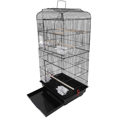 92cm Large Portable Wire Bird Cage Birdcage Parrot Cage Wooden Stand Pole Feeding Cup Black Pet Care > Bird > Bird Cages & Stands Woofy and Whiskers