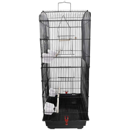 92cm Large Portable Wire Bird Cage Birdcage Parrot Cage Wooden Stand Pole Feeding Cup Black Pet Care > Bird > Bird Cages & Stands Woofy and Whiskers
