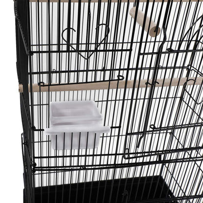 92cm Large Portable Wire Bird Cage Birdcage Parrot Cage Wooden Stand Pole Feeding Cup Black Pet Care > Bird > Bird Cages & Stands Woofy and Whiskers