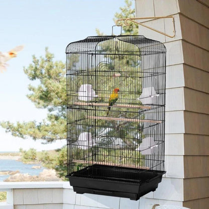 92cm Large Portable Wire Bird Cage Birdcage Parrot Cage Wooden Stand Pole Feeding Cup Black Pet Care > Bird > Bird Cages & Stands Woofy and Whiskers
