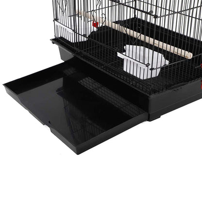 92cm Large Portable Wire Bird Cage Birdcage Parrot Cage Wooden Stand Pole Feeding Cup Black Pet Care > Bird > Bird Cages & Stands Woofy and Whiskers