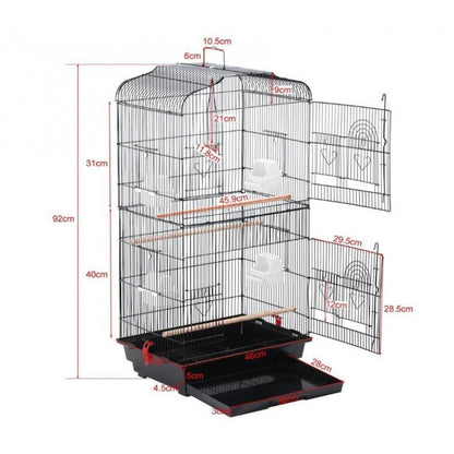 92cm Large Portable Wire Bird Cage Birdcage Parrot Cage Wooden Stand Pole Feeding Cup Black Pet Care > Bird > Bird Cages & Stands Woofy and Whiskers
