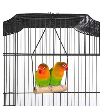 92cm Large Portable Wire Bird Cage Birdcage Parrot Cage Wooden Stand Pole Feeding Cup Black Pet Care > Bird > Bird Cages & Stands Woofy and Whiskers