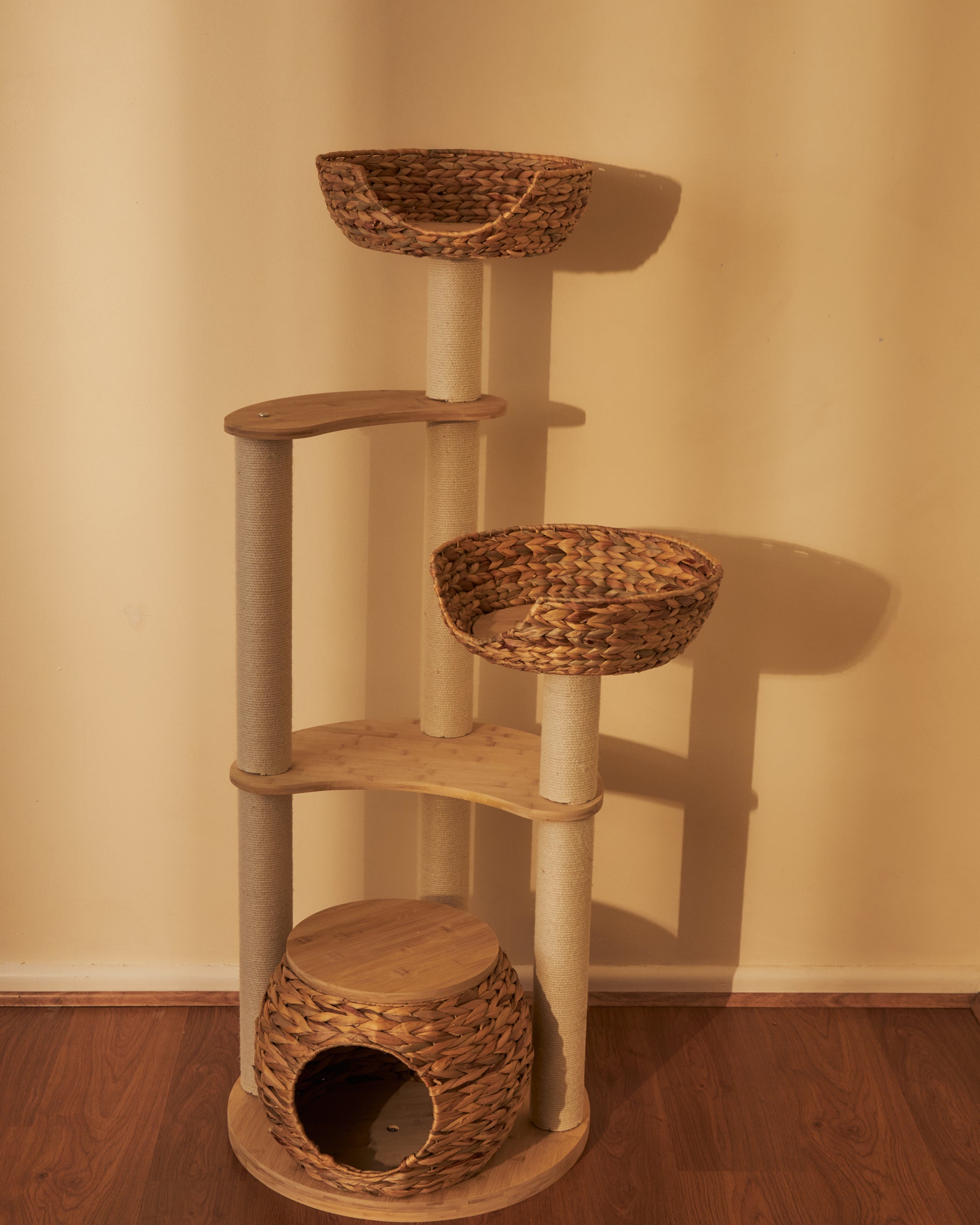 Whisker Wonderland Premium Eco Bamboo Cat Tree Large - Natural Bamboo Structure, Safe & Stable, Multi-Functional Cat Furniture, Climbing & Scratching Pet Care > Cat Supplies > Cat Furniture Whiskers wonderland