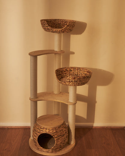 Whisker Wonderland Premium Eco Bamboo Cat Tree Large - Natural Bamboo Structure, Safe & Stable, Multi-Functional Cat Furniture, Climbing & Scratching Pet Care > Cat Supplies > Cat Furniture Whiskers wonderland