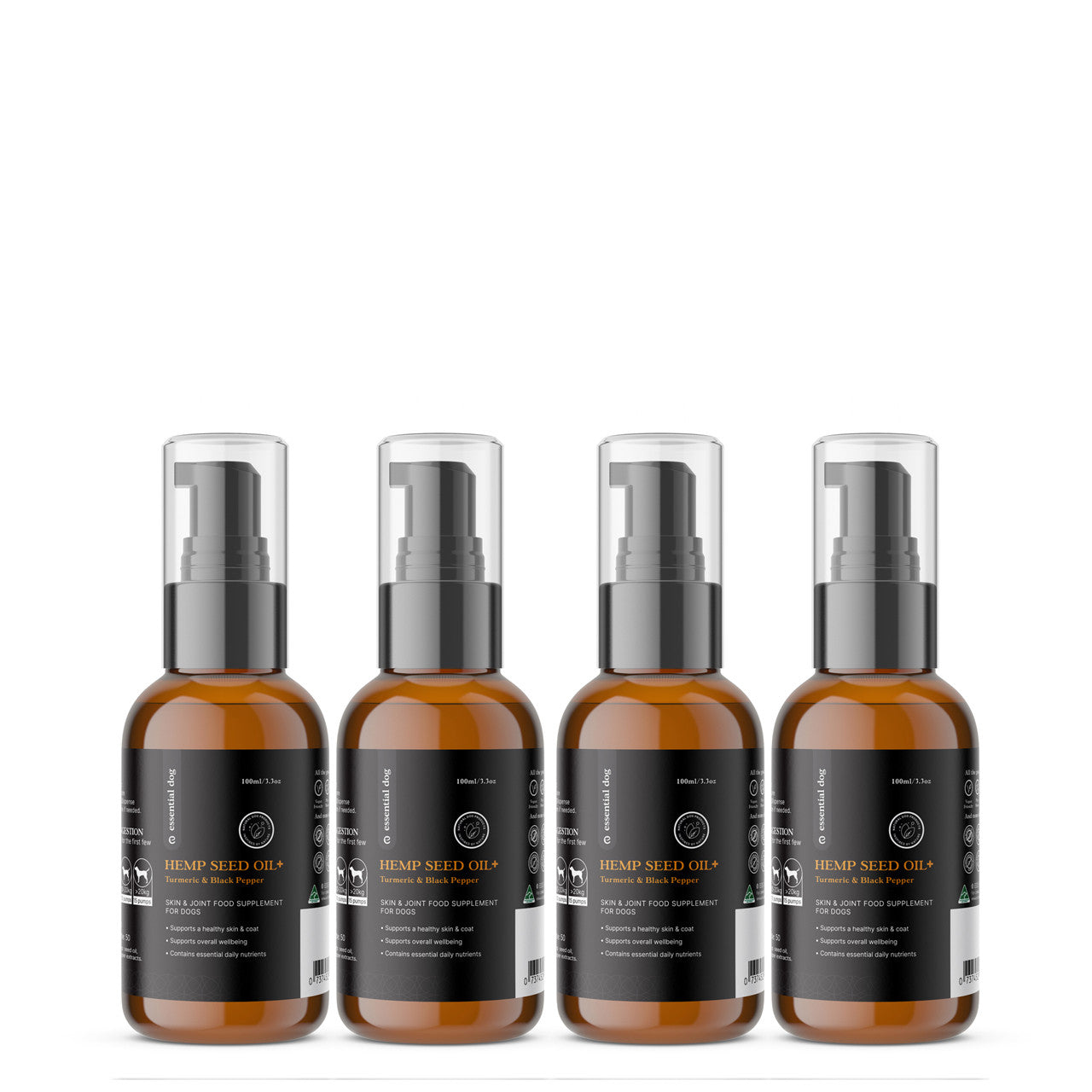 4 x 100ml Raw Hemp Seed Oil + Turmeric Food Supplement for Dogs Pet Care > Pet Food > Dog Food Essential Dog