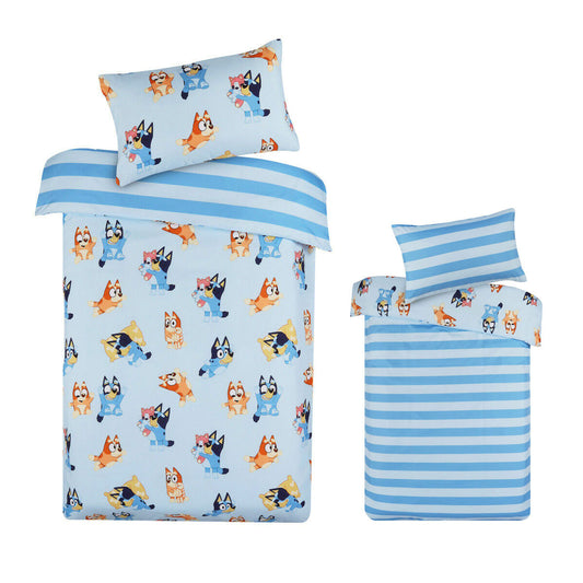 Caprice Bluey Bingo Reversible Striped Licensed Quilt Cover Set Single Home & Garden > Bedding > Duvet Covers Woofy and Whiskers