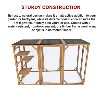 180cm Large Cat Enclosure Wooden Outdoor Cage with 3 Platforms Pet Care > Cleaning & Maintenance > Pet Grooming Supplies YES4PETS