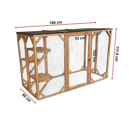 180cm Large Cat Enclosure Wooden Outdoor Cage with 3 Platforms Pet Care > Cleaning & Maintenance > Pet Grooming Supplies YES4PETS
