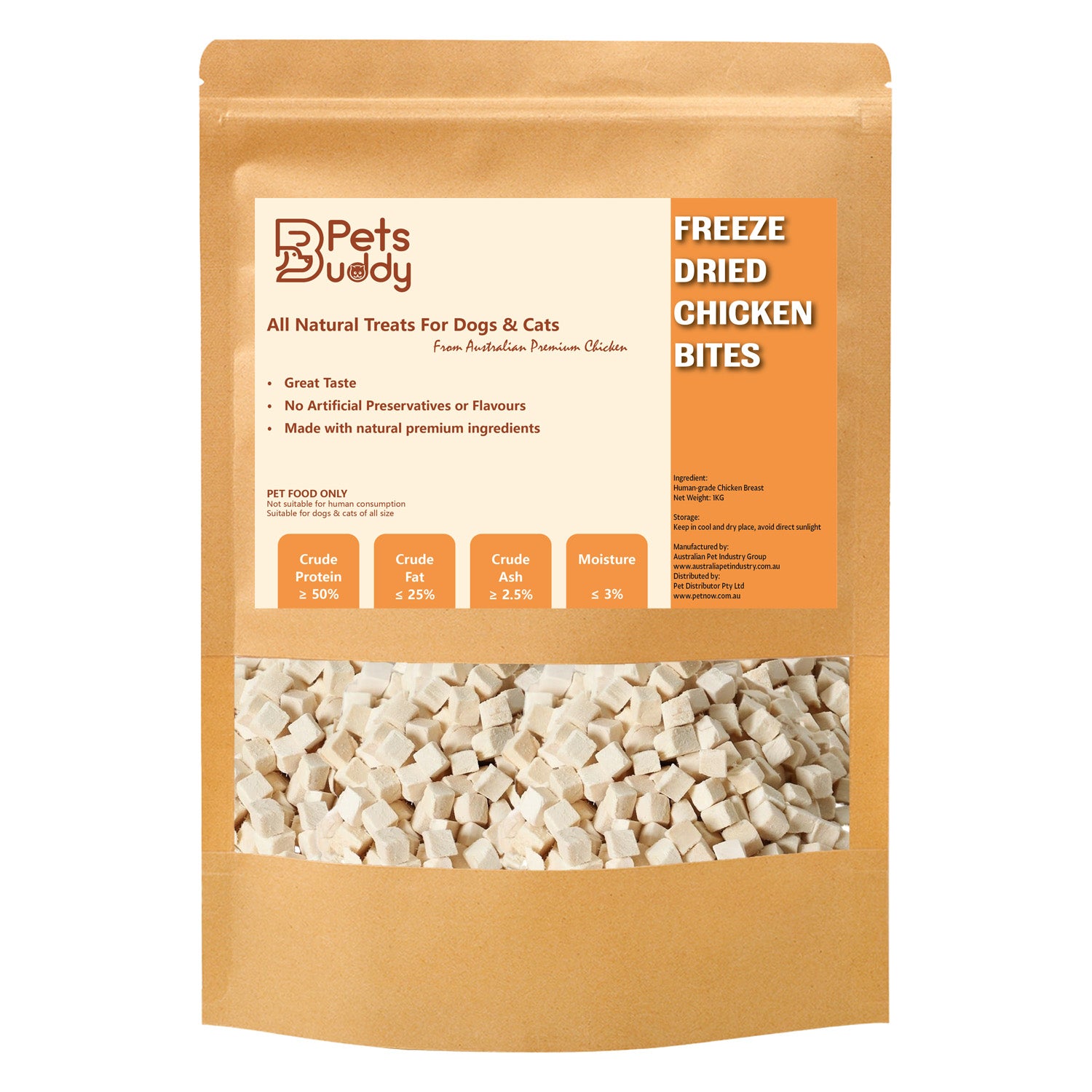 PetsBuddy Freeze Dried Treat Chicken Breast 1kg Pet Care > Pet Food > Cat Food Pet's Buddy