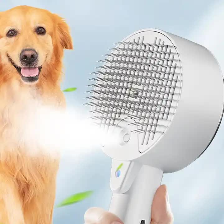 Pink Pet Grooming Spray and Massage Brush | One-Click Hair Removal Comb for Cats & Dogs | UV Sterilization for Mites Control Pet Care > Cleaning & Maintenance > Pet Cleaning Supplies Generic