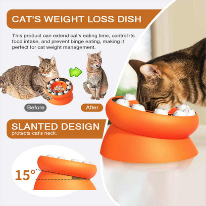Orange Interactive Slow Feeder Cat Bowl - 15° Tilt Design, Puzzle Feeder for Healthy Eating Pet Care > Cat Supplies > Cat Bowls, Feeders & Waterers Woofy and Whiskers