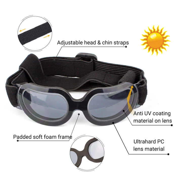 Black Lenses Pet Sunglasses for Dogs and Cats - UV Protection, Adjustable Strap, Anti-Wind and Anti-Fog Pet Goggles Pet Care > Dog Supplies > Dog Training Aids Woofy and Whiskers