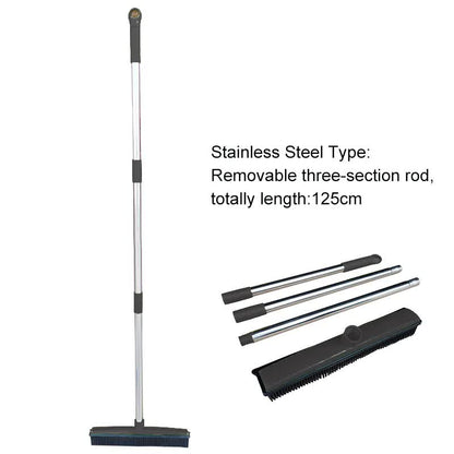 Black and Silver Versatile Pet Hair Remover Rubber Broom & Squeegee - 125cm Adjustable Stainless Steel Handle for Carpets, Floors & Windows Pet Care > Cleaning & Maintenance > Pet Cleaning Supplies Generic