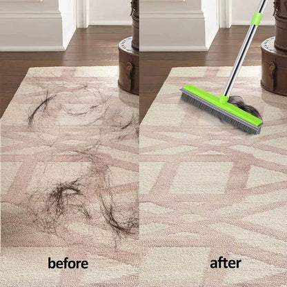 Black and Silver Versatile Pet Hair Remover Rubber Broom & Squeegee - 125cm Adjustable Stainless Steel Handle for Carpets, Floors & Windows Pet Care > Cleaning & Maintenance > Pet Cleaning Supplies Generic