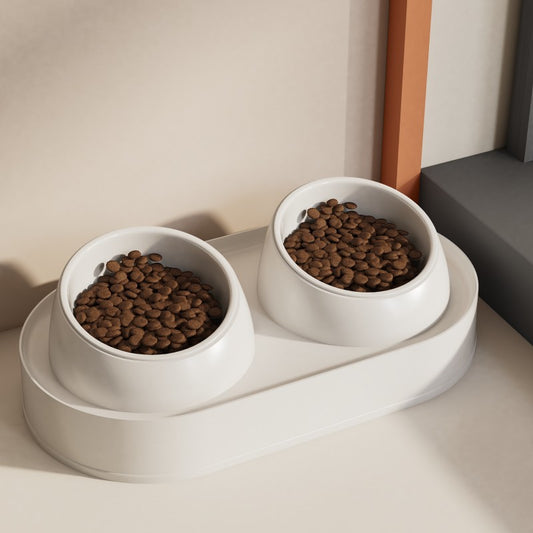 Cat slanted mouth bowl ceramic double bowl white 40 * 22 * 12CM Pet Care > Cat Supplies > Cat Bowls, Feeders & Waterers Woofy and Whiskers