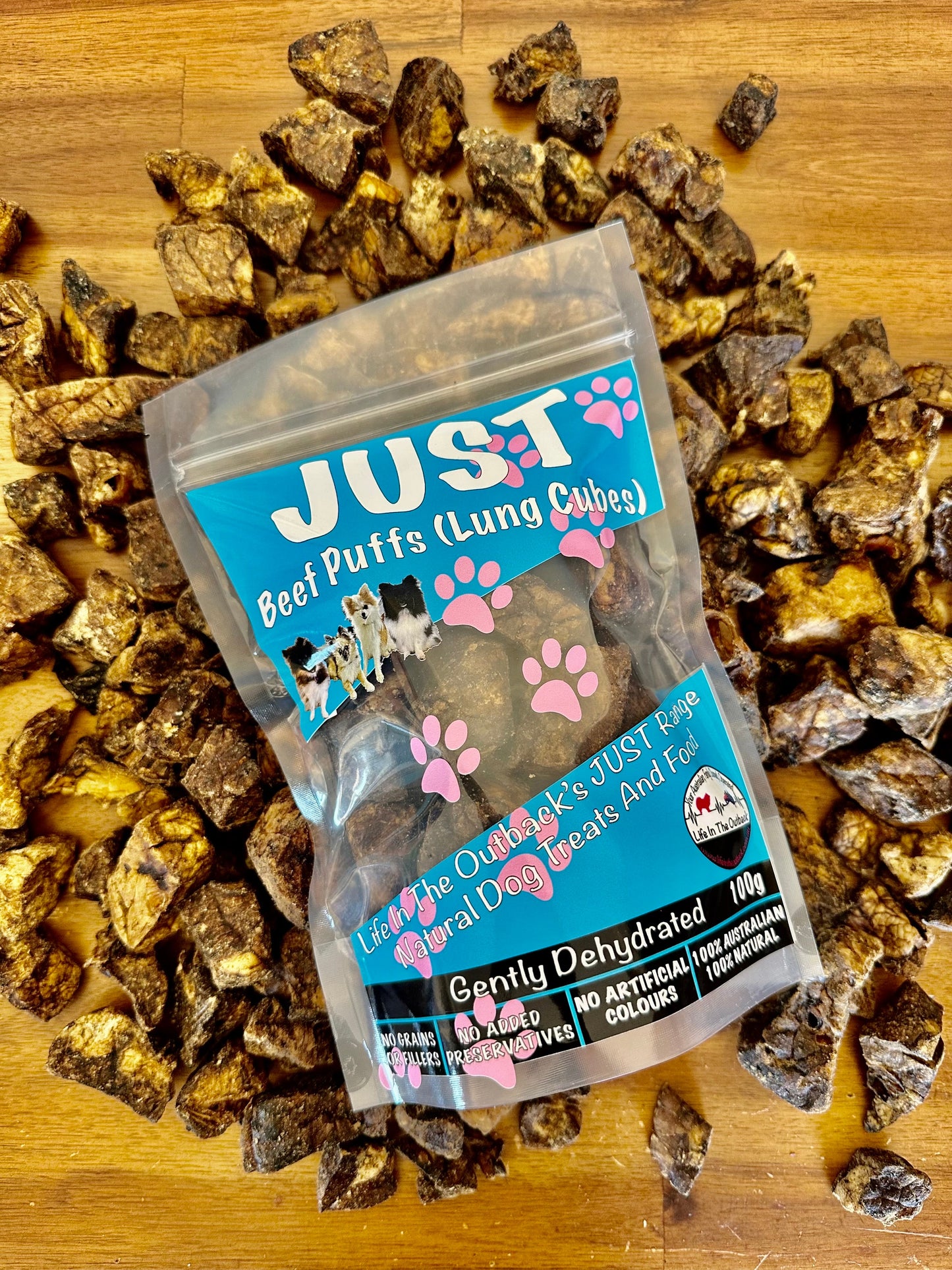1x Just Beef Puffs (lung cubes) Pet Care > Pet Food > Dog Food Life in the outback