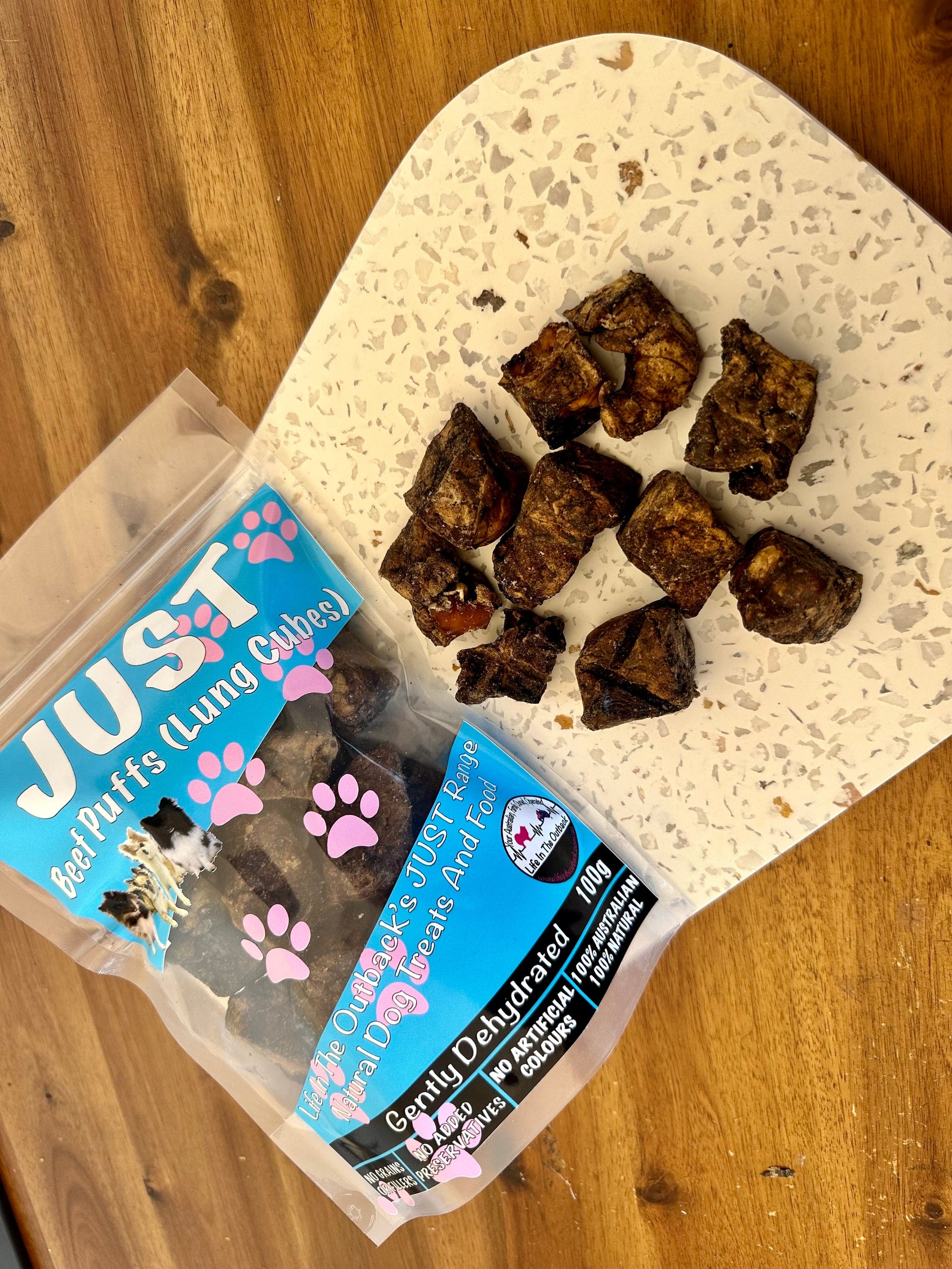 1x Just Beef Puffs (lung cubes) Pet Care > Pet Food > Dog Food Life in the outback