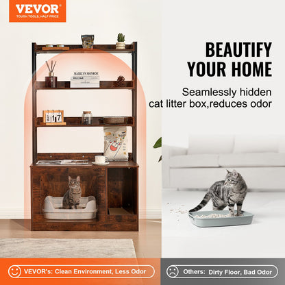 VEVOR Cat Litter Box Enclosure Wooden Litter Box Furniture Hidden with 3 Shelves Pet Care > Cat Supplies > Cat Litter Woofy and Whiskers