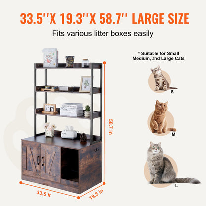 VEVOR Cat Litter Box Enclosure Wooden Litter Box Furniture Hidden with 3 Shelves Pet Care > Cat Supplies > Cat Litter Woofy and Whiskers