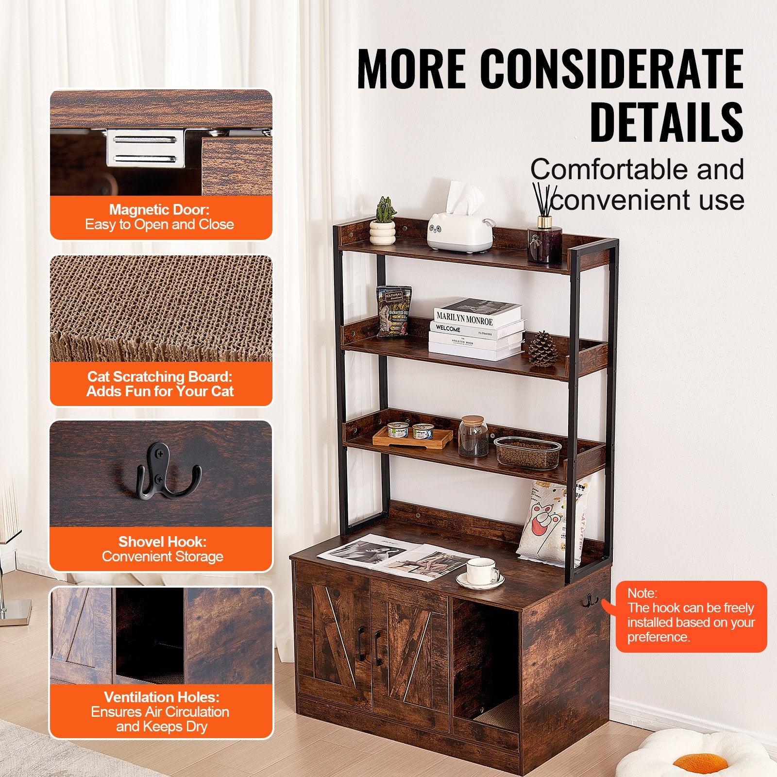 VEVOR Cat Litter Box Enclosure Wooden Litter Box Furniture Hidden with 3 Shelves Pet Care > Cat Supplies > Cat Litter Woofy and Whiskers