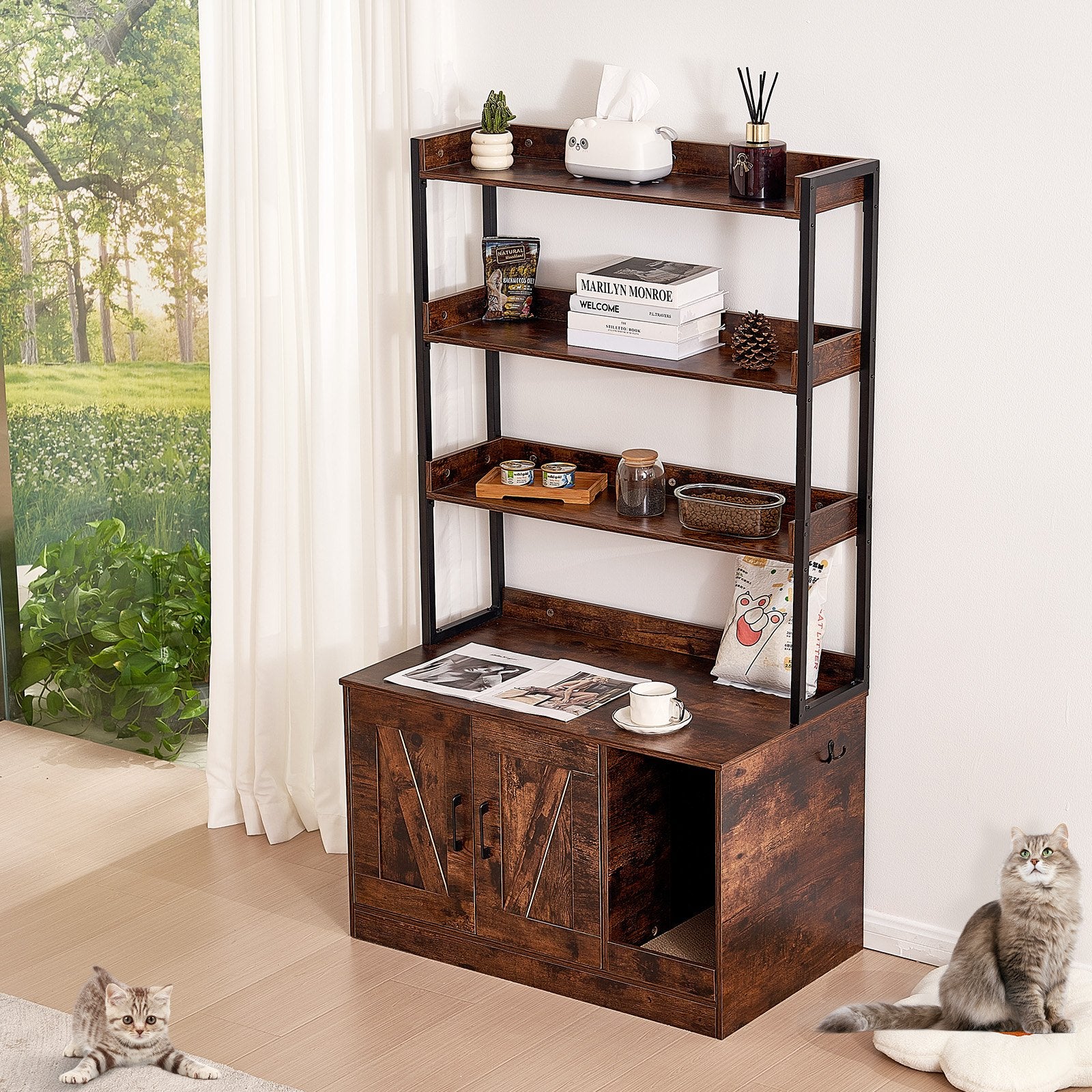 VEVOR Cat Litter Box Enclosure Wooden Litter Box Furniture Hidden with 3 Shelves Pet Care > Cat Supplies > Cat Litter Woofy and Whiskers
