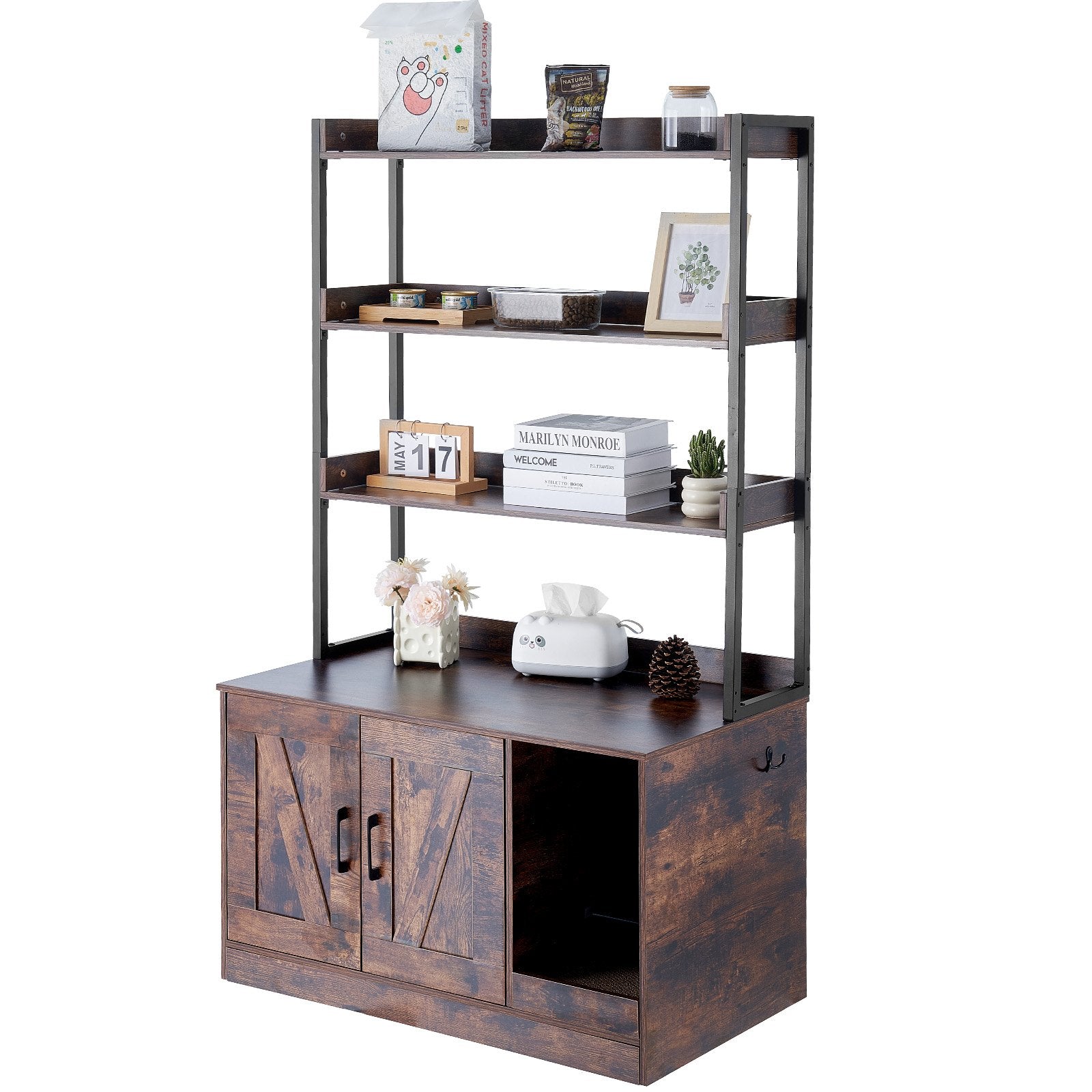 VEVOR Cat Litter Box Enclosure Wooden Litter Box Furniture Hidden with 3 Shelves Pet Care > Cat Supplies > Cat Litter Woofy and Whiskers