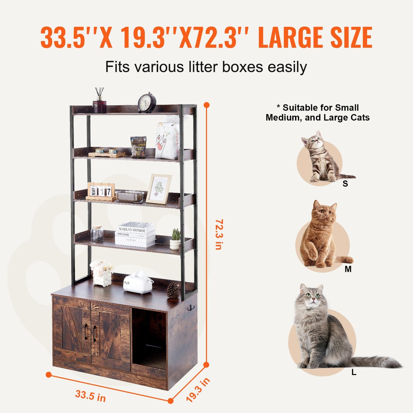 VEVOR Cat Litter Box Enclosure Wooden Litter Box Furniture Hidden with 4 Shelves Pet Care > Cat Supplies > Cat Litter Woofy and Whiskers