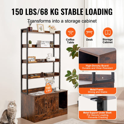 VEVOR Cat Litter Box Enclosure Wooden Litter Box Furniture Hidden with 4 Shelves Pet Care > Cat Supplies > Cat Litter Woofy and Whiskers