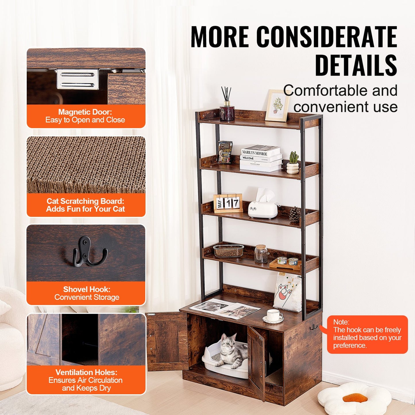 VEVOR Cat Litter Box Enclosure Wooden Litter Box Furniture Hidden with 4 Shelves Pet Care > Cat Supplies > Cat Litter Woofy and Whiskers