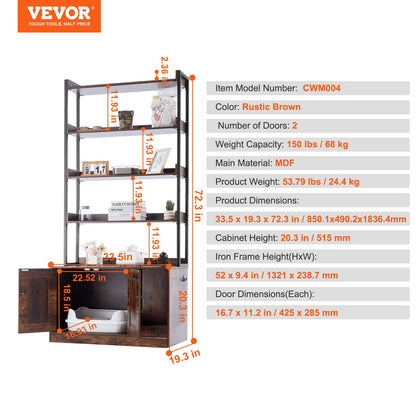 VEVOR Cat Litter Box Enclosure Wooden Litter Box Furniture Hidden with 4 Shelves Pet Care > Cat Supplies > Cat Litter Woofy and Whiskers