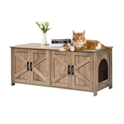 VEVOR Cat Litter Box Enclosure Wooden Litter Box Furniture Hidden 2 Rooms Greige Pet Care > Cat Supplies > Cat Litter Woofy and Whiskers