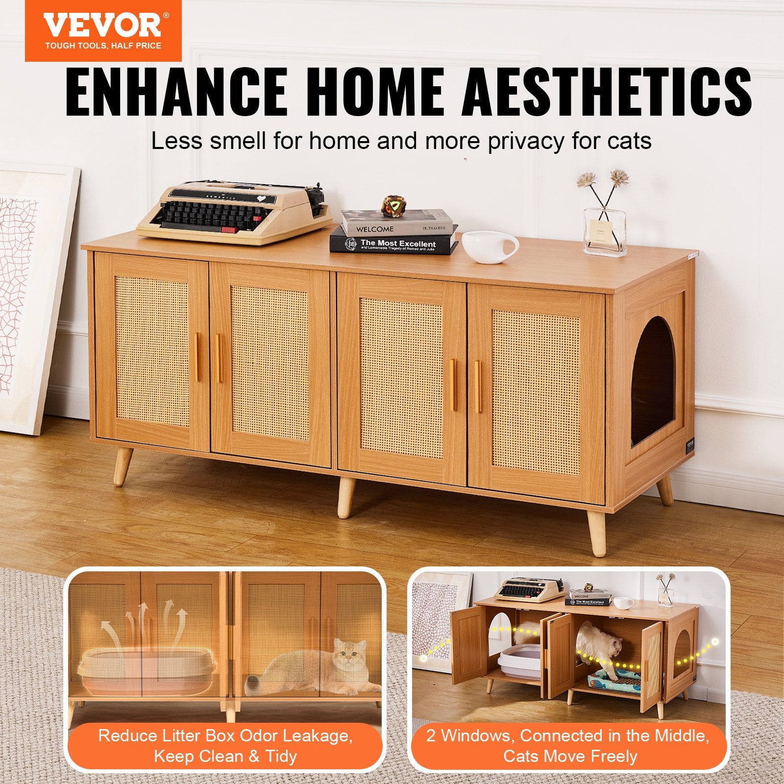 VEVOR Cat Litter Box Enclosure Wooden Litter Box Furniture Hidden for 2 Cats Pet Care > Cat Supplies > Cat Litter Woofy and Whiskers
