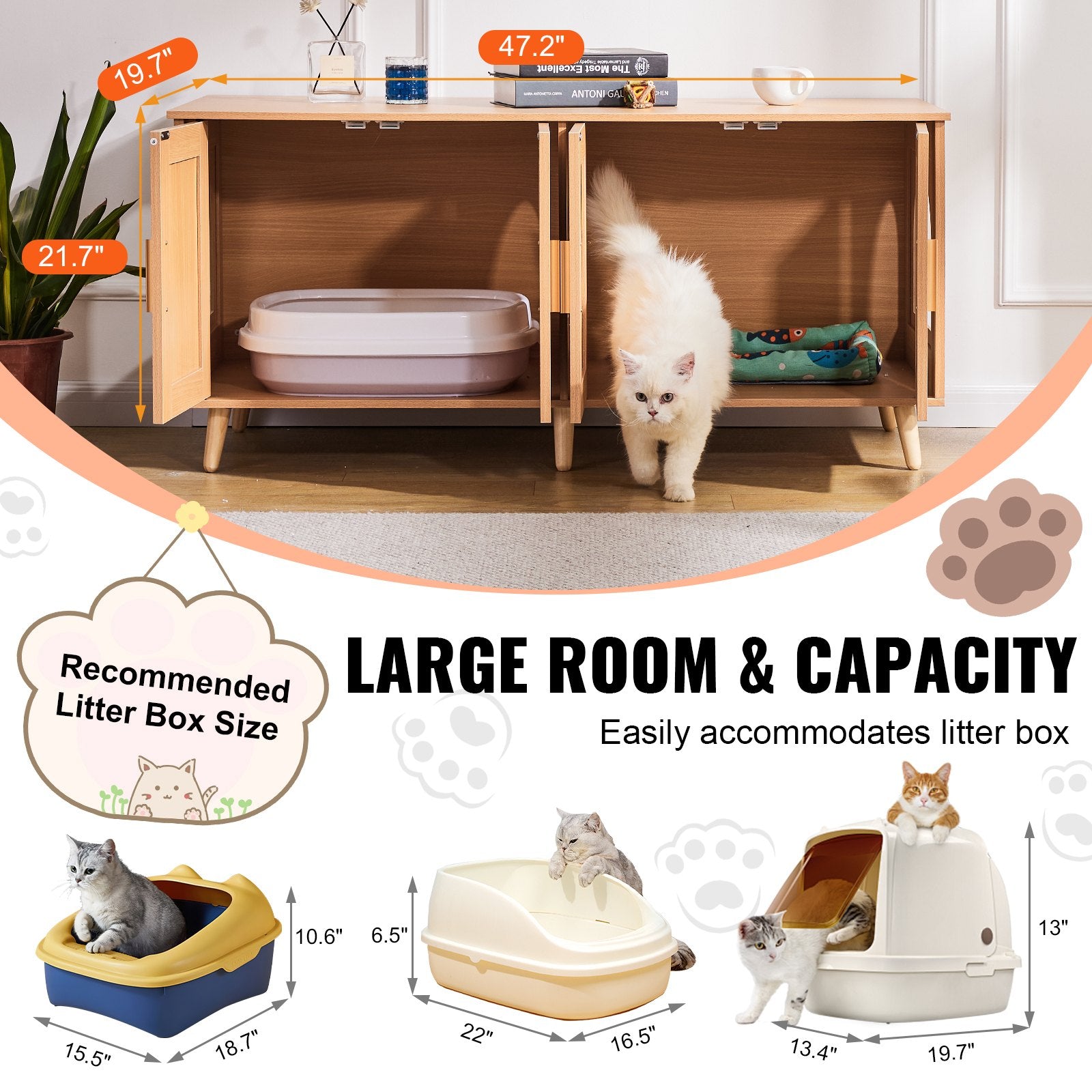 VEVOR Cat Litter Box Enclosure Wooden Litter Box Furniture Hidden for 2 Cats Pet Care > Cat Supplies > Cat Litter Woofy and Whiskers