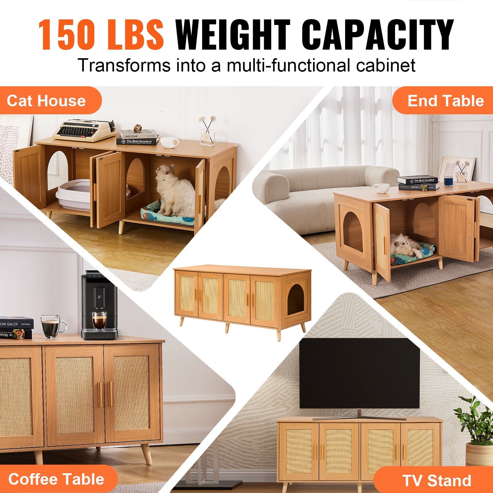 VEVOR Cat Litter Box Enclosure Wooden Litter Box Furniture Hidden for 2 Cats Pet Care > Cat Supplies > Cat Litter Woofy and Whiskers