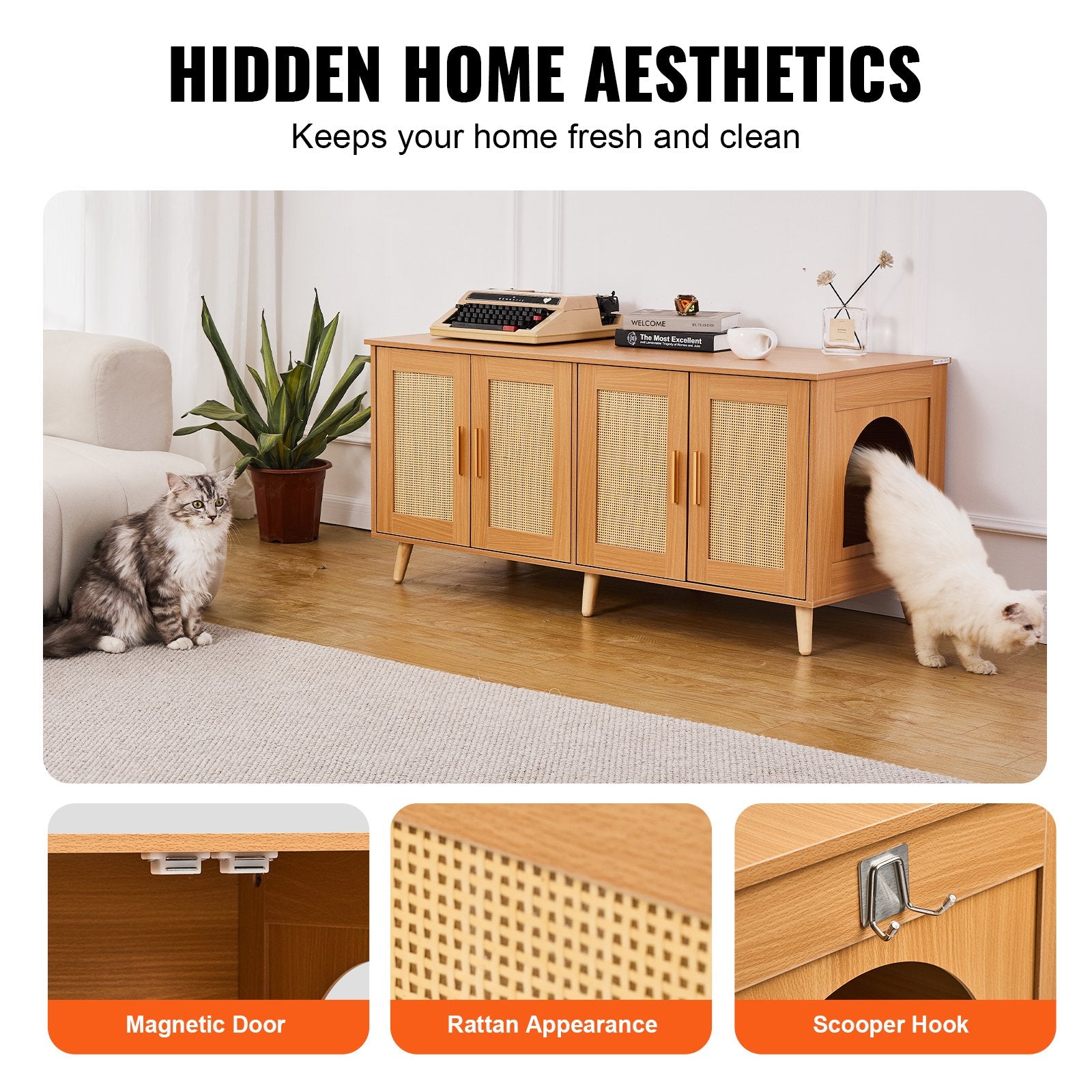 VEVOR Cat Litter Box Enclosure Wooden Litter Box Furniture Hidden for 2 Cats Pet Care > Cat Supplies > Cat Litter Woofy and Whiskers