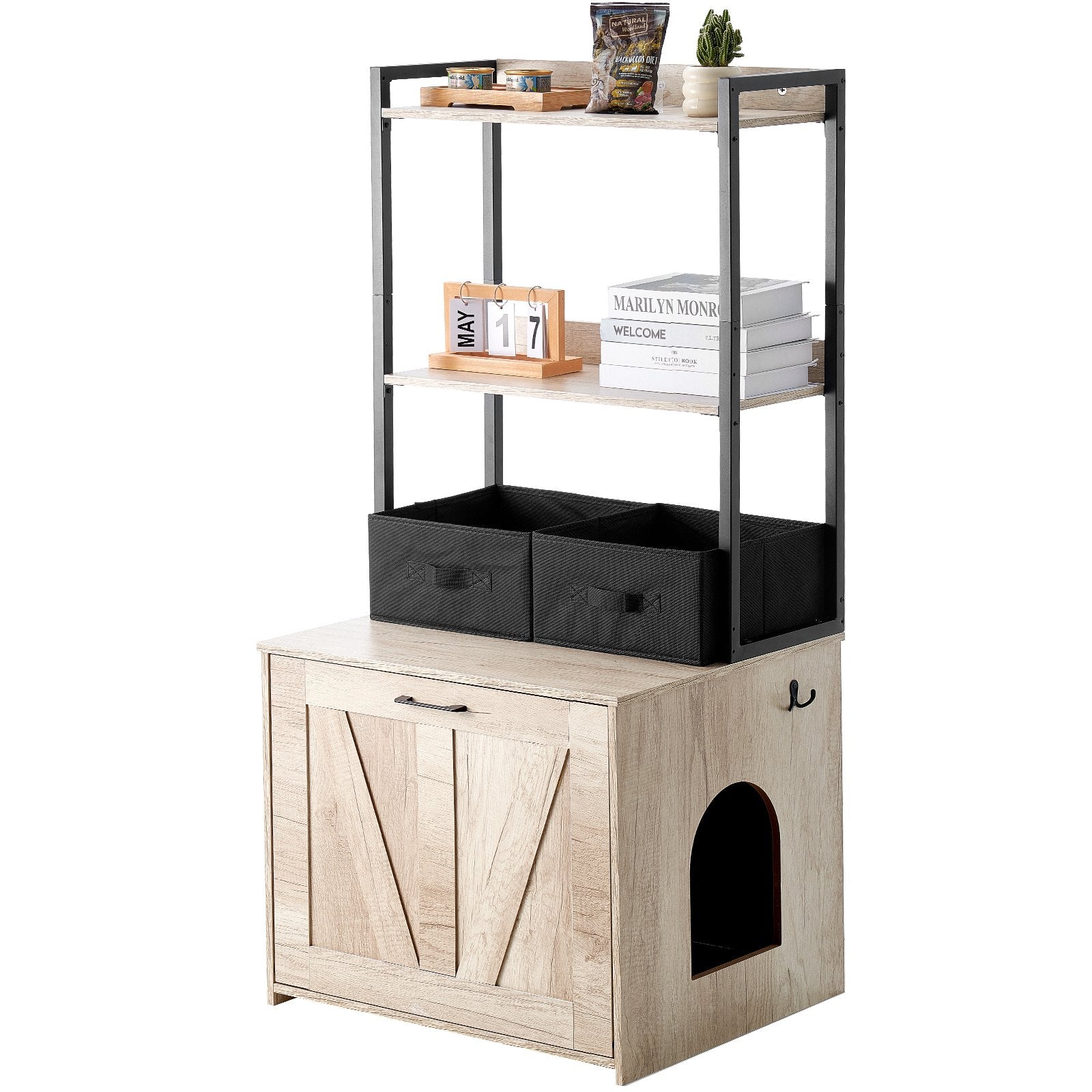 VEVOR Cat Litter Box Enclosure Litter Box Furniture Hidden 2 Shelves & 2 Baskets Pet Care > Cat Supplies > Cat Litter Woofy and Whiskers