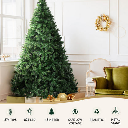 Jingle Jollys Christmas Tree 1.8m LED Xmas Tree Decorations 874 Tips Occasions > Christmas > Christmas Trees Woofy and Whiskers