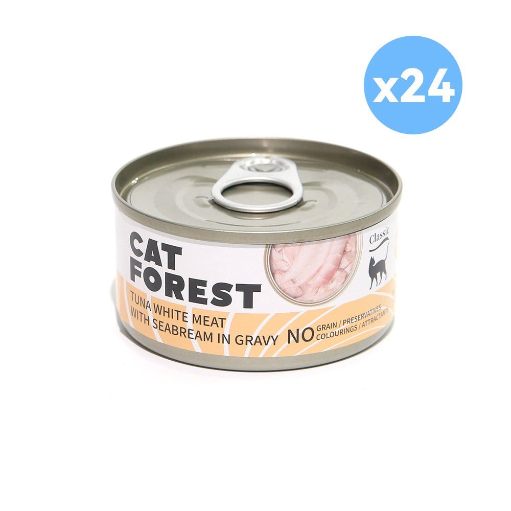 CAT FOREST Classic Tuna White Meat With Seabream In Gravy Cat Canned Food 85G X 24Woofy and Whiskers