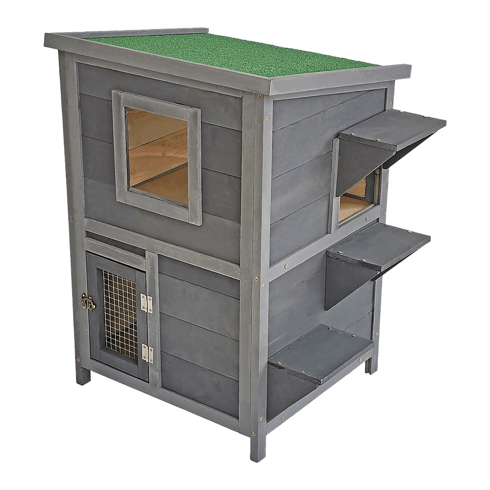 Cat House Weatherproof 2 - Story Indoor Outdoor Wooden Shelter Bitumen RoofBitumen Roof Cat ShelterCat suppliesWoofy and Whiskers