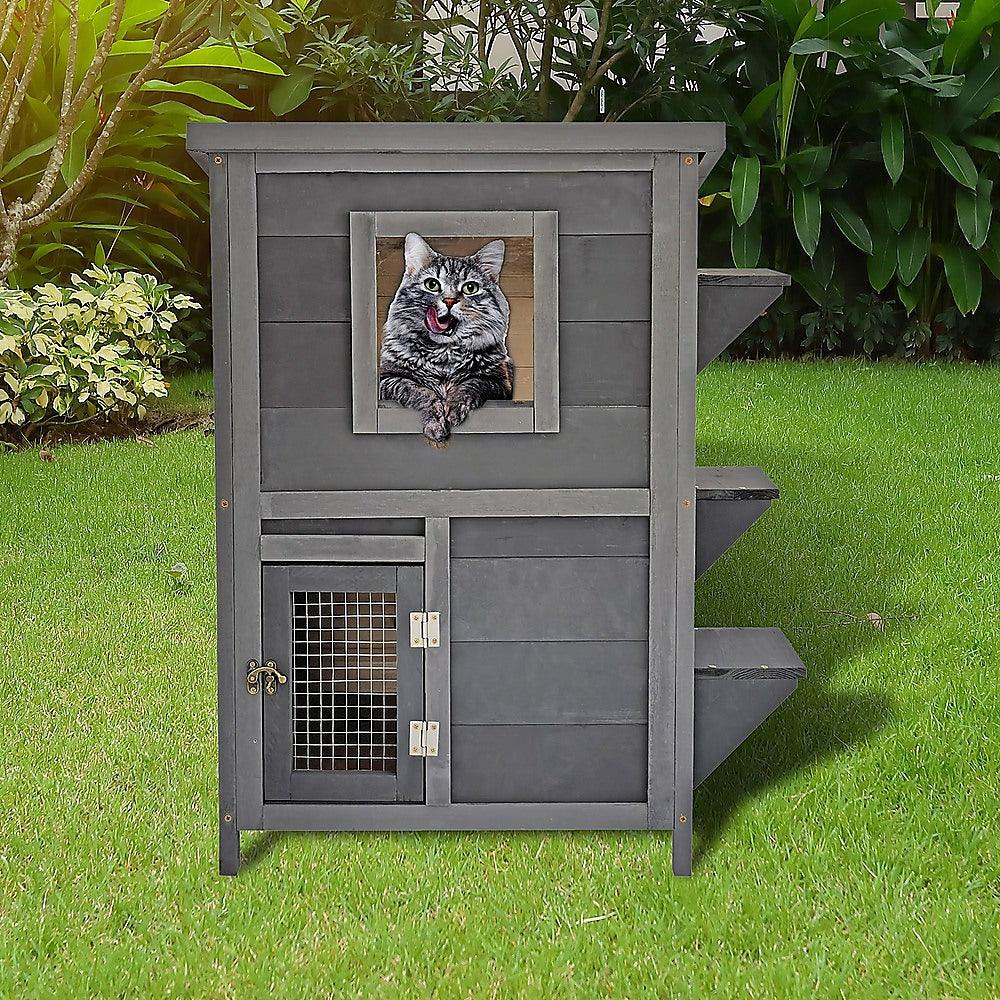 Cat House Weatherproof 2 - Story Indoor Outdoor Wooden Shelter Bitumen RoofBitumen Roof Cat ShelterCat suppliesWoofy and Whiskers