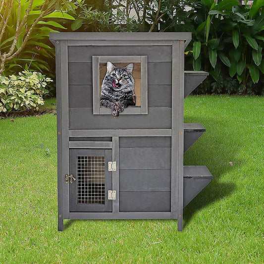 Cat House Weatherproof 2-Story Indoor Outdoor Wooden Shelter Bitumen Roof Pet Care > Cleaning & Maintenance Generic