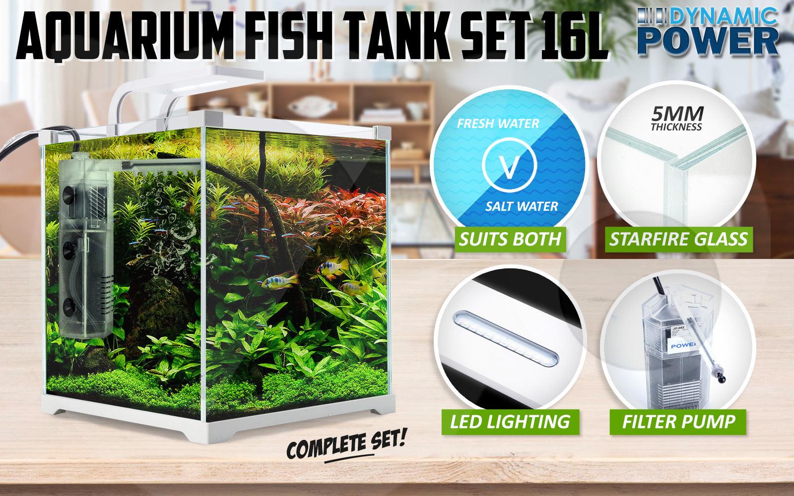 Dynamic Power Aquarium Fish Tank 16L Starfire GlassWoofy and Whiskers