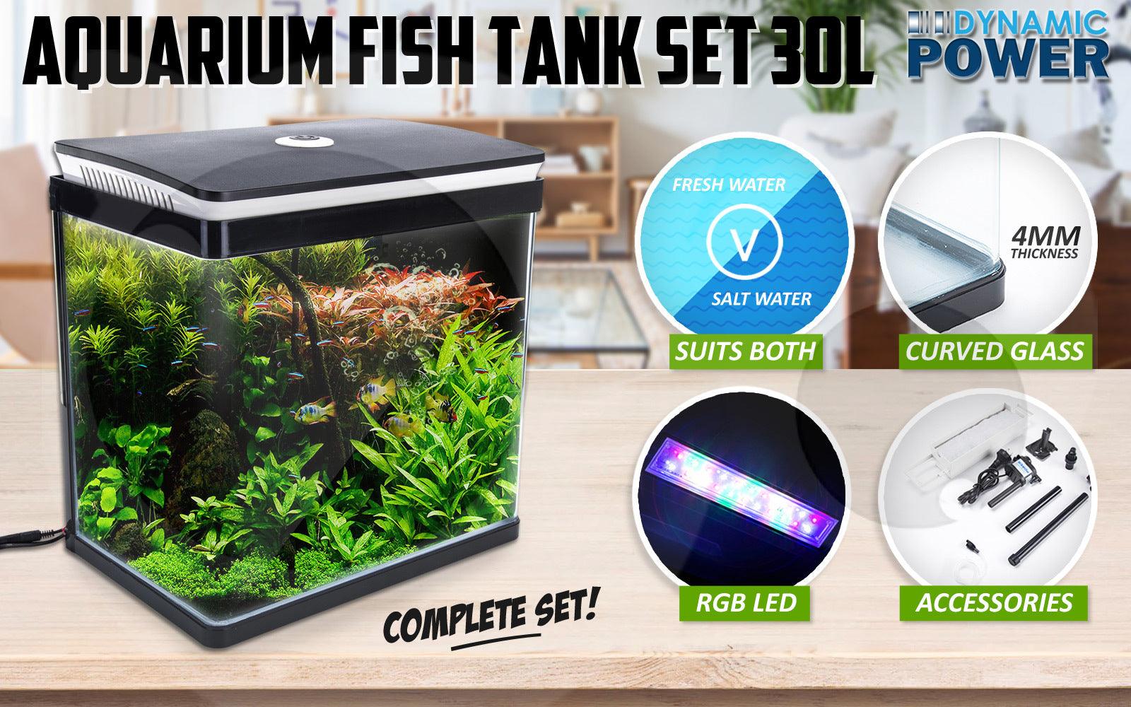 Dynamic Power Aquarium Fish Tank 30L Curved Glass RGB LEDWoofy and Whiskers