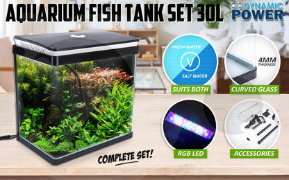 Dynamic Power Aquarium Fish Tank 30L Curved Glass RGB LED Pet Care > Aquarium Dynamic Power