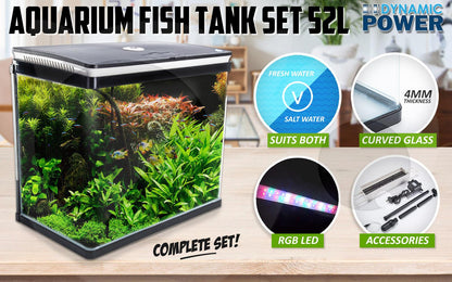 Dynamic Power Aquarium Fish Tank 52L Curved Glass RGB LED Pet Care > Aquarium Dynamic Power
